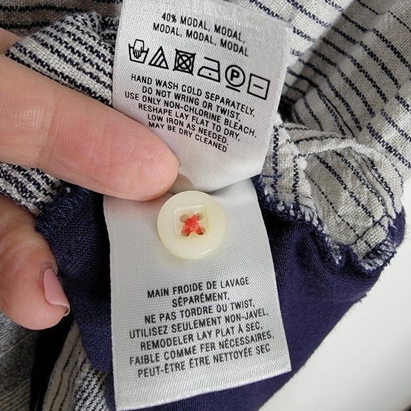 9-H15 STCL Anthro Linen Stripe Tunic Top Navy Blue Women's Sz Medium Boho Casual - Picture 10 of 15